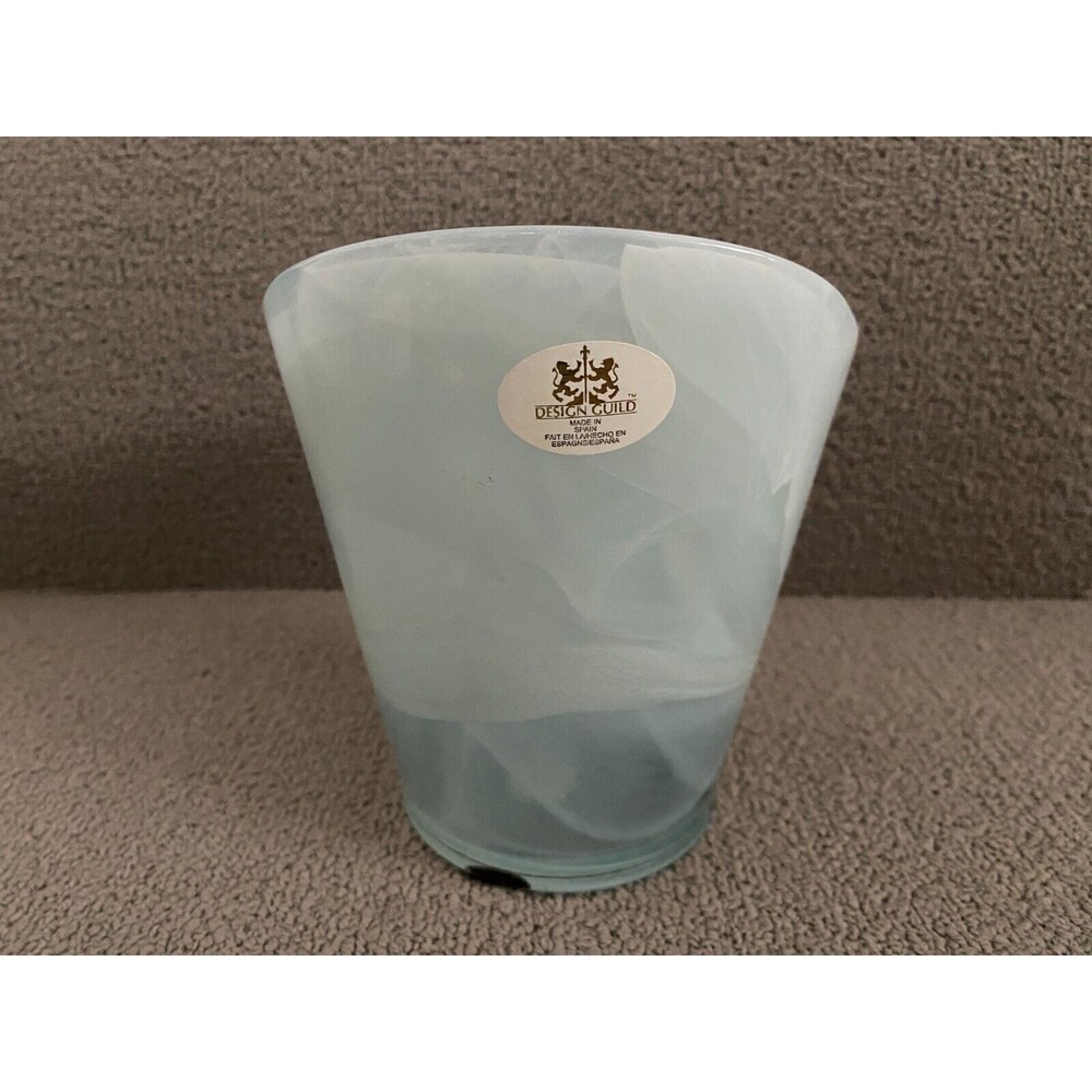 Spain Design Guild ECO Glass Vase Bluish White Swirl Recycled Art Glass
